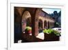 Colonnade Of An Old World Castle In Napa Valley-George Oze-Framed Photographic Print