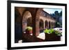 Colonnade Of An Old World Castle In Napa Valley-George Oze-Framed Photographic Print