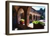 Colonnade Of An Old World Castle In Napa Valley-George Oze-Framed Photographic Print