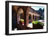 Colonnade Of An Old World Castle In Napa Valley-George Oze-Framed Photographic Print