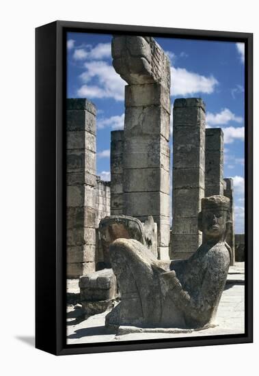 Colonnade of Temple of Warriors, with Statue of Chac-Mool in Foreground, Chichen Itza-null-Framed Stretched Canvas