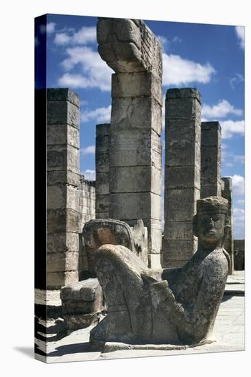 Colonnade of Temple of Warriors, with Statue of Chac-Mool in Foreground, Chichen Itza-null-Stretched Canvas