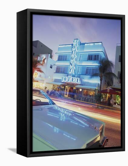 Colony Hotel and Classic Car, South Beach, Art Deco Architecture, Miami, Florida, Usa-Robin Hill-Framed Stretched Canvas