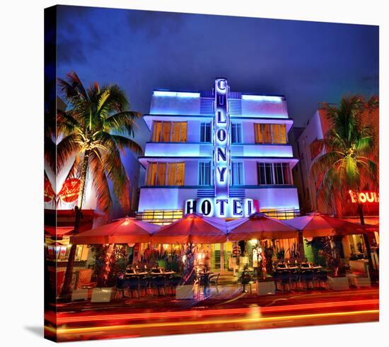 Colony Hotel on Ocean Drive in the Art Deco District of South Miami Beach in Miami, Florida, USA-null-Stretched Canvas