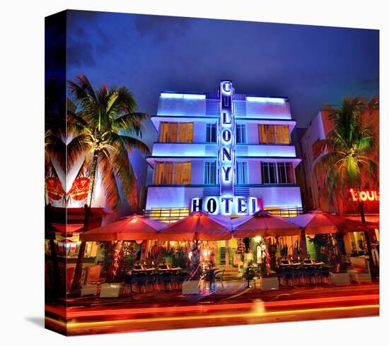 Colony Hotel on Ocean Drive in the Art Deco District of South Miami Beach in Miami, Florida, USA-null-Stretched Canvas