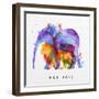 Color Animals ,Elephant, Deer, Lion, Rabbit, Drawing Overprint on Paper Background Lettering I Love-anna42f-Framed Art Print