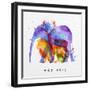 Color Animals ,Elephant, Deer, Lion, Rabbit, Drawing Overprint on Paper Background Lettering I Love-anna42f-Framed Art Print