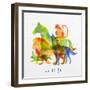 Color Animals ,Horse, Wolf, Monkey, Lion, Rabbit, Drawing Overprint on Watercolor Paper Background-anna42f-Framed Art Print