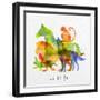 Color Animals ,Horse, Wolf, Monkey, Lion, Rabbit, Drawing Overprint on Watercolor Paper Background-anna42f-Framed Art Print