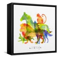 Color Animals ,Horse, Wolf, Monkey, Lion, Rabbit, Drawing Overprint on Watercolor Paper Background-anna42f-Framed Stretched Canvas