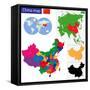 Color Map of the Regions and Divisions of China-Volina-Framed Stretched Canvas