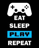 Eat Sleep Game Repeat - Black and Blue-Color Me Happy-Art Print