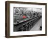 Color Pop,1950s 1960s INTERIOR OF LUNCH COUNTER WITH CHROME STOOLS, Living Coral-null-Framed Photographic Print