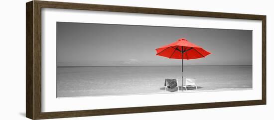 Color Pop, Chairs Under An Umbrella On The Beach, Turks And Caicos Islands, North Atlantic Ocean-null-Framed Photographic Print