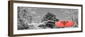 Color Pop, Cherry Blossom Matsue Castle Japan, Living Coral-null-Framed Photographic Print