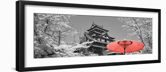 Color Pop, Cherry Blossom Matsue Castle Japan, Living Coral-null-Framed Photographic Print