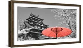 Color Pop, Cherry Blossom Matsue Castle Japan, Living Coral-null-Framed Premium Photographic Print
