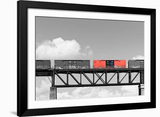 Color Pop, Freight train passing over a bridge, Ontario, Canada, Living Coral-null-Framed Photographic Print