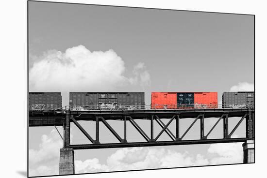 Color Pop, Freight train passing over a bridge, Ontario, Canada, Living Coral-null-Mounted Photographic Print