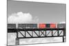 Color Pop, Freight train passing over a bridge, Ontario, Canada, Living Coral-null-Mounted Photographic Print