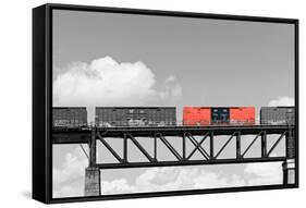 Color Pop, Freight train passing over a bridge, Ontario, Canada, Living Coral-null-Framed Stretched Canvas