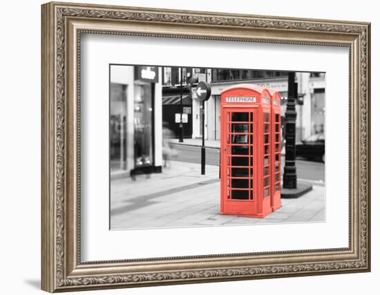 Color Pop, Phone Booth, London, England, United Kingdom, Living Coral-null-Framed Photographic Print