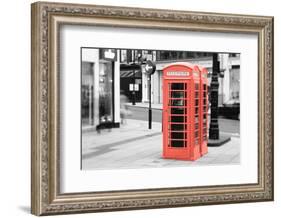 Color Pop, Phone Booth, London, England, United Kingdom, Living Coral-null-Framed Photographic Print