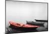 Color Pop, Row boats in a river, Ganges River, Varanasi, Uttar Pradesh, India, Living Coral-null-Mounted Photographic Print