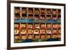 Color wall of books at buddhist monastery in Tengboche, Nepal on the way to Everest Base Camp-David Chang-Framed Photographic Print