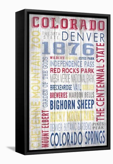 Colorado - Barnwood Typography-Lantern Press-Framed Stretched Canvas