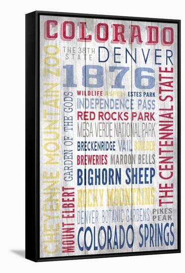 Colorado - Barnwood Typography-Lantern Press-Framed Stretched Canvas