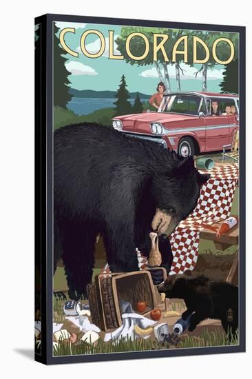 Colorado - Bear and Picnic Scene-Lantern Press-Stretched Canvas