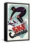 Colorado - Black and Purple Clothed Skier Skiing Colorado Poster-Lantern Press-Framed Stretched Canvas