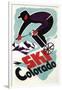 Colorado - Black and Purple Clothed Skier Skiing Colorado Poster-Lantern Press-Framed Art Print