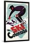 Colorado - Black and Purple Clothed Skier Skiing Colorado Poster-Lantern Press-Framed Art Print