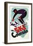 Colorado - Black and Purple Clothed Skier Skiing Colorado Poster-Lantern Press-Framed Art Print