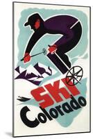 Colorado - Black and Purple Clothed Skier Skiing Colorado Poster-Lantern Press-Mounted Art Print