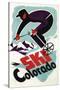 Colorado - Black and Purple Clothed Skier Skiing Colorado Poster-Lantern Press-Stretched Canvas