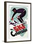 Colorado - Black and Purple Clothed Skier Skiing Colorado Poster-Lantern Press-Framed Art Print