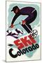 Colorado - Black and Purple Clothed Skier Skiing Colorado Poster-Lantern Press-Mounted Art Print