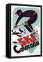 Colorado - Black and Purple Clothed Skier Skiing Colorado Poster-Lantern Press-Framed Stretched Canvas