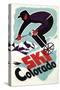 Colorado - Black and Purple Clothed Skier Skiing Colorado Poster-Lantern Press-Stretched Canvas