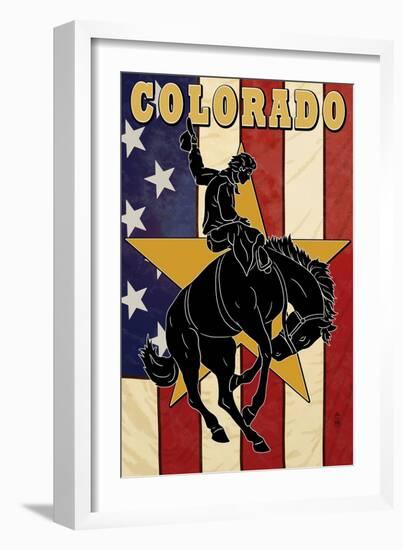 Colorado Bucking Bronco-Lantern Press-Framed Art Print