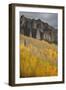 Colorado, Cimarron Range. Autumn Colored Aspens and High Mesa Pinnacles-Jaynes Gallery-Framed Photographic Print