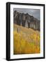 Colorado, Cimarron Range. Autumn Colored Aspens and High Mesa Pinnacles-Jaynes Gallery-Framed Photographic Print