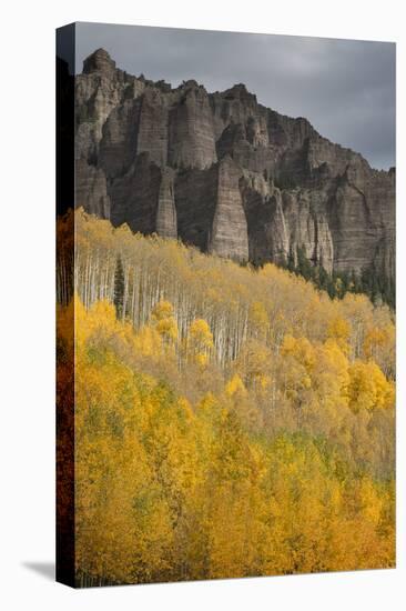 Colorado, Cimarron Range. Autumn Colored Aspens and High Mesa Pinnacles-Jaynes Gallery-Stretched Canvas