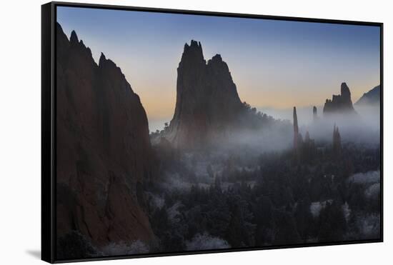 Colorado, Colorado Springs. Morning Fog in Garden of the Gods Park-Don Grall-Framed Stretched Canvas