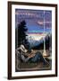 Colorado - Cowboy Camping Night Scene-Lantern Press-Framed Art Print