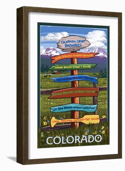 Colorado - Craft Breweries Singpost-Lantern Press-Framed Art Print