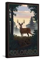 Colorado - Deer and Sunrise-Lantern Press-Framed Stretched Canvas